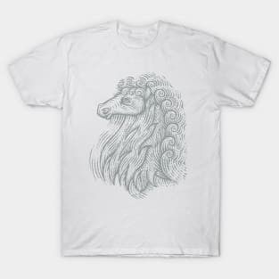 Side Profile of a Horse Head with Curly Hair Hand Drawn Illustration T-Shirt